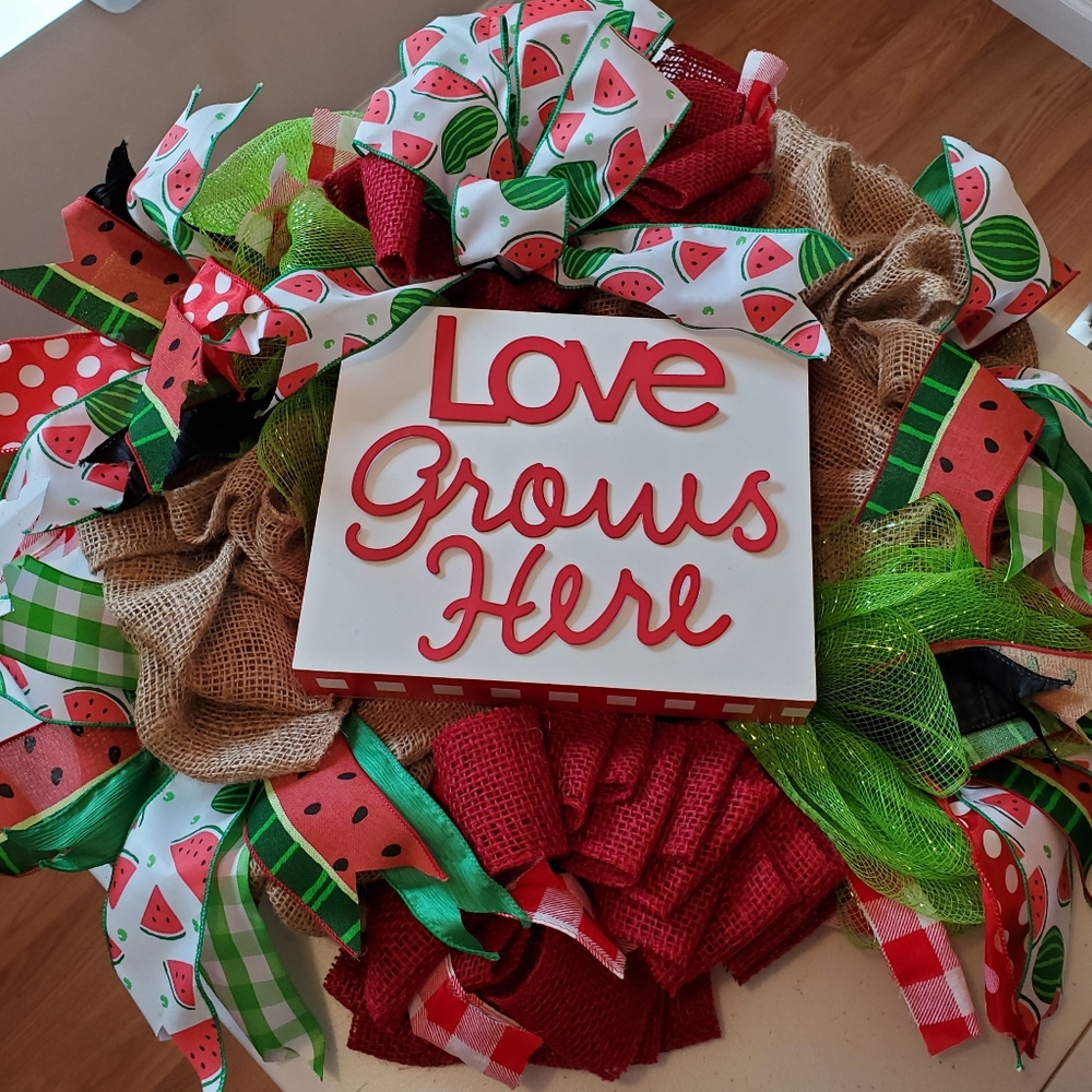 Love Grows Here Watermelon Wreath